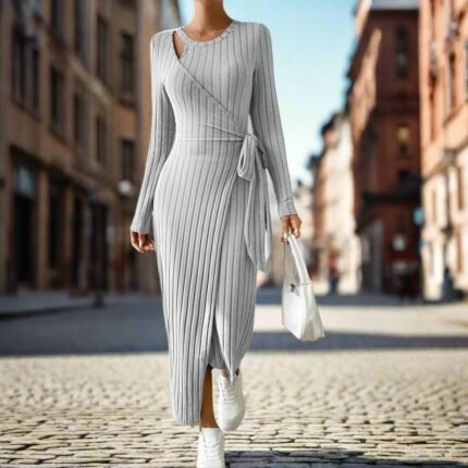 Corby Long Sleeve Tie Up Split Dress